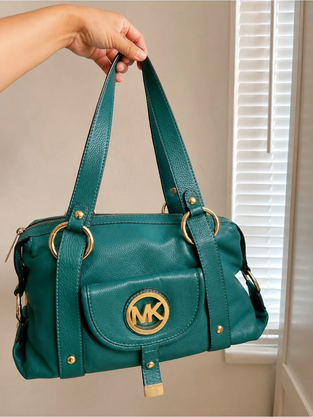 Michael Kors Fulton Leather Satchel Teal Green